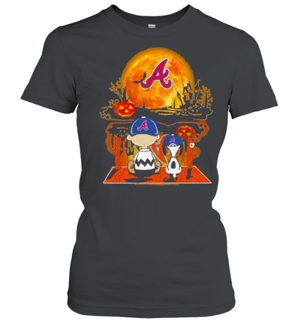 Snoopy and Charlie Brown Pumpkin Atlanta Braves Halloween Moon shirt