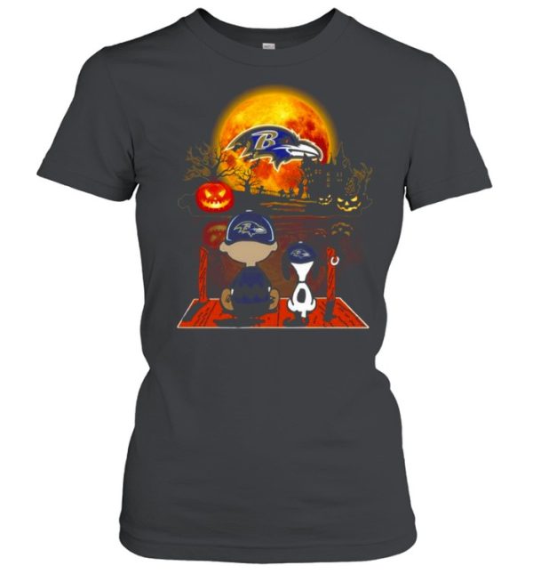 Snoopy and Charlie Brown Pumpkin Baltimore Ravens Halloween Moon shirt