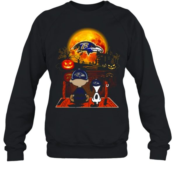 Snoopy and Charlie Brown Pumpkin Baltimore Ravens Halloween Moon shirt