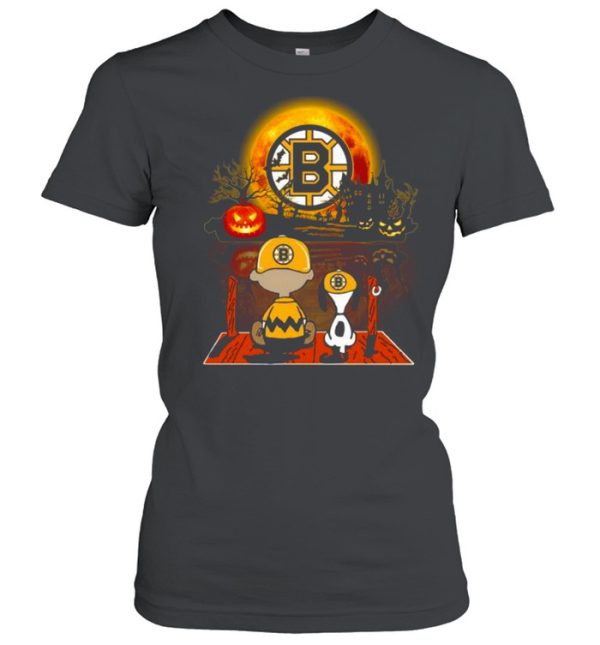 Snoopy and Charlie Brown Pumpkin Boston Bruins Halloween Moon shirt