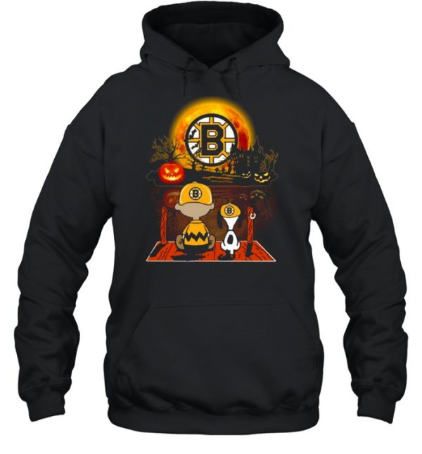 Snoopy and Charlie Brown Pumpkin Boston Bruins Halloween Moon shirt