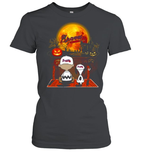 Snoopy and Charlie Brown Pumpkin Braves Halloween Moon shirt