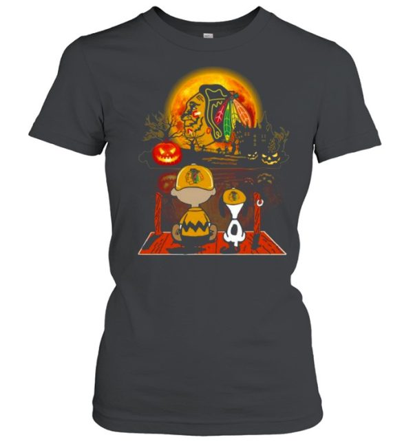 Snoopy and Charlie Brown Pumpkin Chicago Blackhawks Halloween Moon shirt