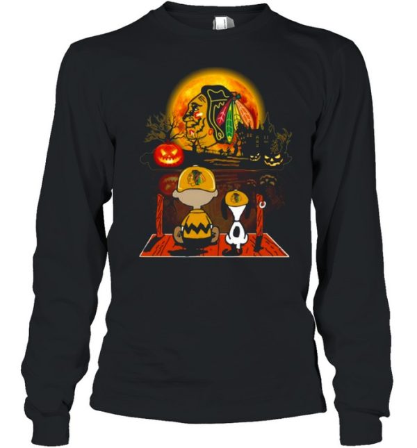 Snoopy and Charlie Brown Pumpkin Chicago Blackhawks Halloween Moon shirt