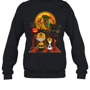 Snoopy and Charlie Brown Pumpkin Chicago Blackhawks Halloween Moon shirt 3 Snoopy and Charlie Brown Pumpkin Chicago Blackhawks Halloween Moon shirt 4