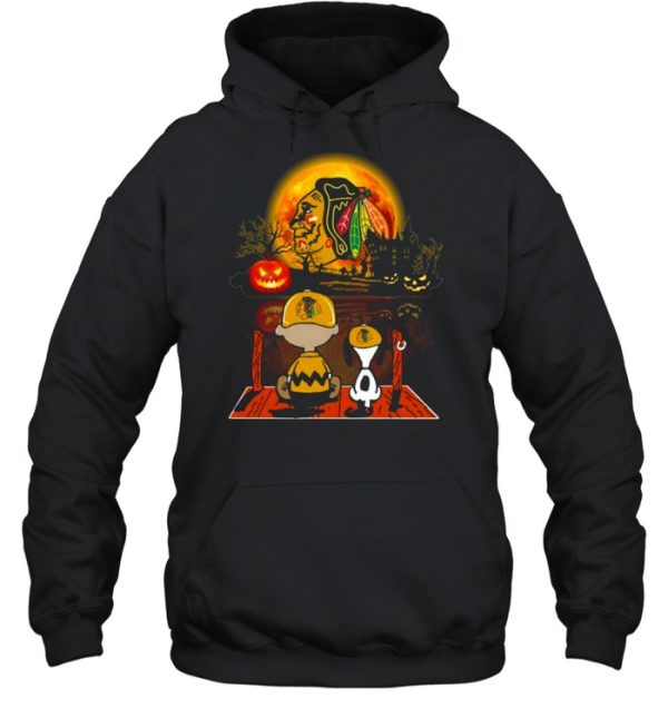 Snoopy and Charlie Brown Pumpkin Chicago Blackhawks Halloween Moon shirt