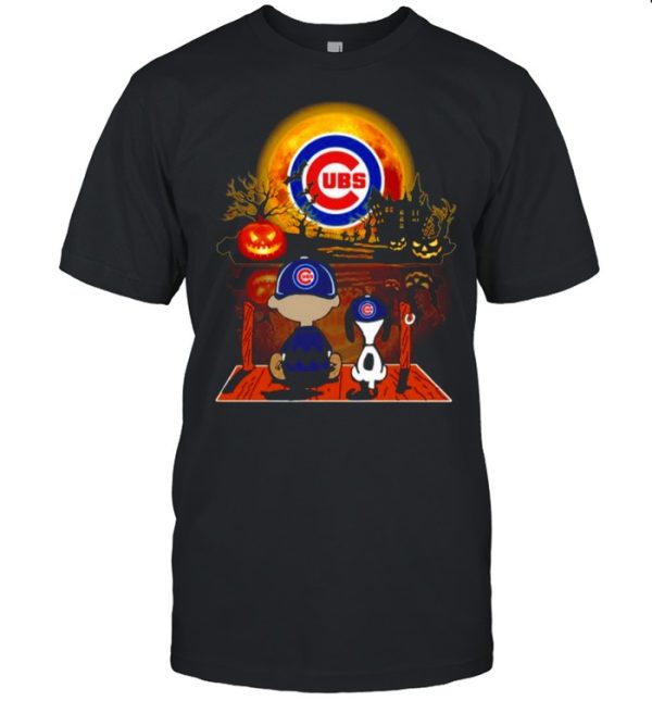 Snoopy and Charlie Brown Pumpkin Chicago Cubs Halloween Moon shirt