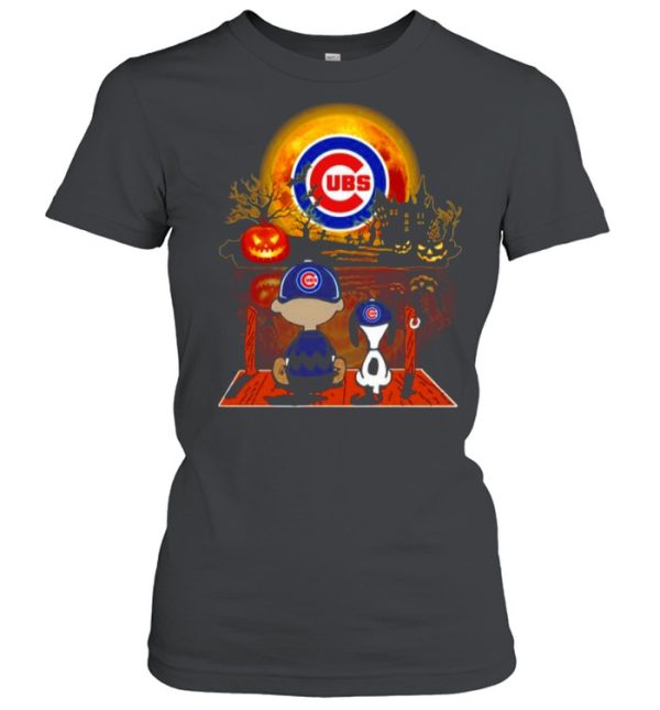 Snoopy and Charlie Brown Pumpkin Chicago Cubs Halloween Moon shirt