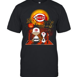 Snoopy and Charlie Brown Pumpkin Cincinnati Reds Halloween Moon shirt 1