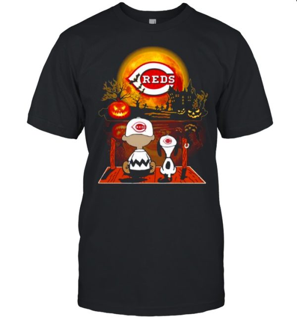 Snoopy and Charlie Brown Pumpkin Cincinnati Reds Halloween Moon shirt