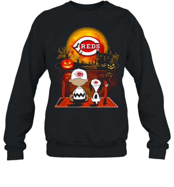 Snoopy and Charlie Brown Pumpkin Cincinnati Reds Halloween Moon shirt