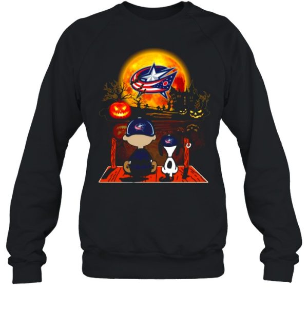 Snoopy and Charlie Brown Pumpkin Columbus Blue Jackets Halloween Moon shirt