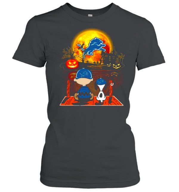 Snoopy and Charlie Brown Pumpkin Detroit Lions Halloween Moon shirt