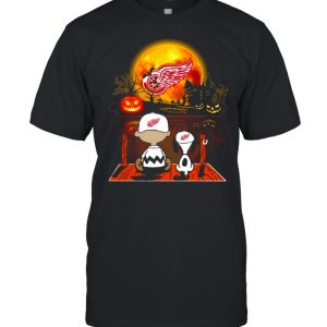 Snoopy and Charlie Brown Pumpkin Detroit Red Wings Halloween Moon shirt 1