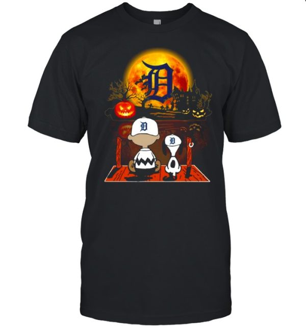 Snoopy and Charlie Brown Pumpkin Detroit Tigers Halloween Moon shirt