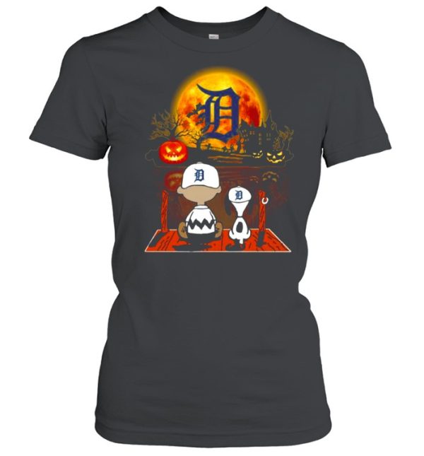 Snoopy and Charlie Brown Pumpkin Detroit Tigers Halloween Moon shirt