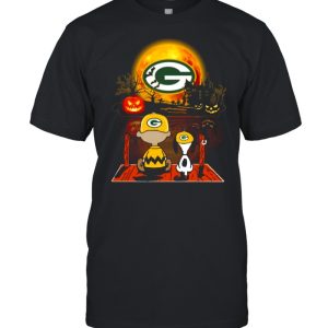 Snoopy and Charlie Brown Pumpkin Green Bay Packers Halloween Moon shirt 1