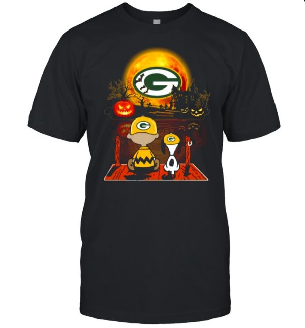 Snoopy and Charlie Brown Pumpkin Green Bay Packers Halloween Moon shirt