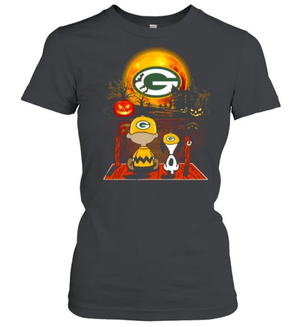 Snoopy and Charlie Brown Pumpkin Green Bay Packers Halloween Moon shirt