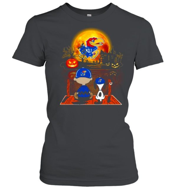 Snoopy and Charlie Brown Pumpkin Kansas Jayhawks Halloween Moon shirt