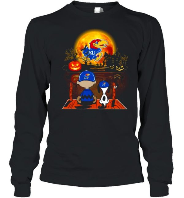 Snoopy and Charlie Brown Pumpkin Kansas Jayhawks Halloween Moon shirt