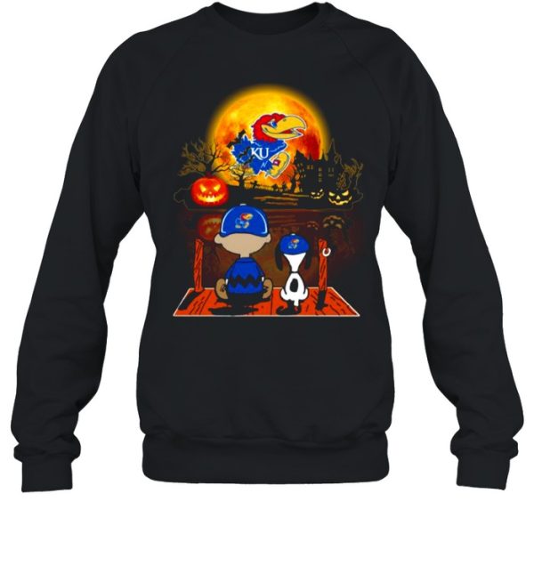 Snoopy and Charlie Brown Pumpkin Kansas Jayhawks Halloween Moon shirt