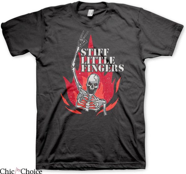 Stiff Little Fingers T-Shirt Skeleton Flame Rock Band
