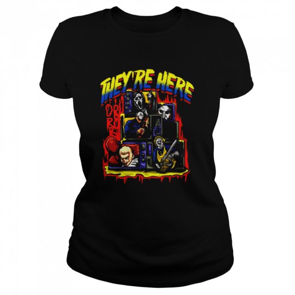 They’re Here Halloween Michael Myers Art Draw Horror Movie shirt