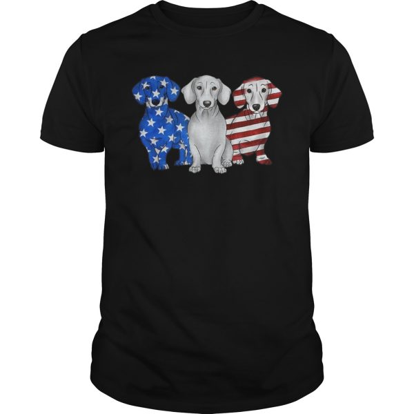 Three dachshund American flag shirt, hoodie, long sleeve