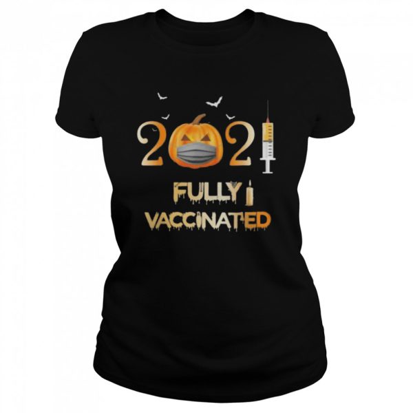 Vaccinated 2021 pumpkin face mask costume halloween shirt