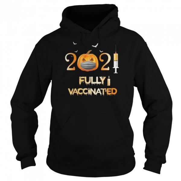 Vaccinated 2021 pumpkin face mask costume halloween shirt