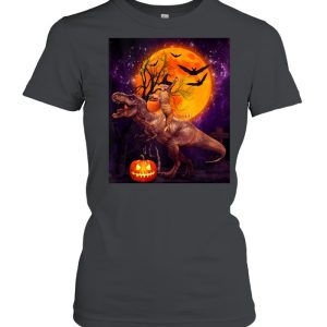 Witch Cat Ridding Dinosaur Moon Pumpkin Halloween shirt