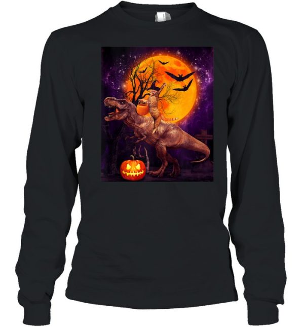 Witch Cat Ridding Dinosaur Moon Pumpkin Halloween shirt