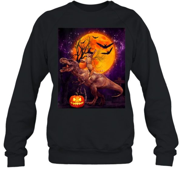 Witch Cat Ridding Dinosaur Moon Pumpkin Halloween shirt