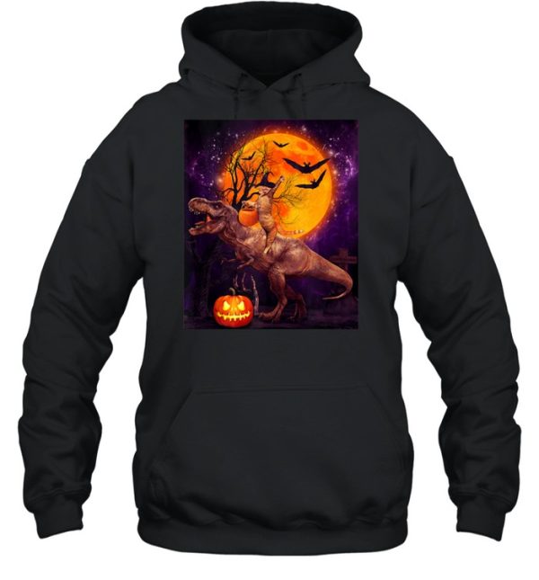 Witch Cat Ridding Dinosaur Moon Pumpkin Halloween shirt