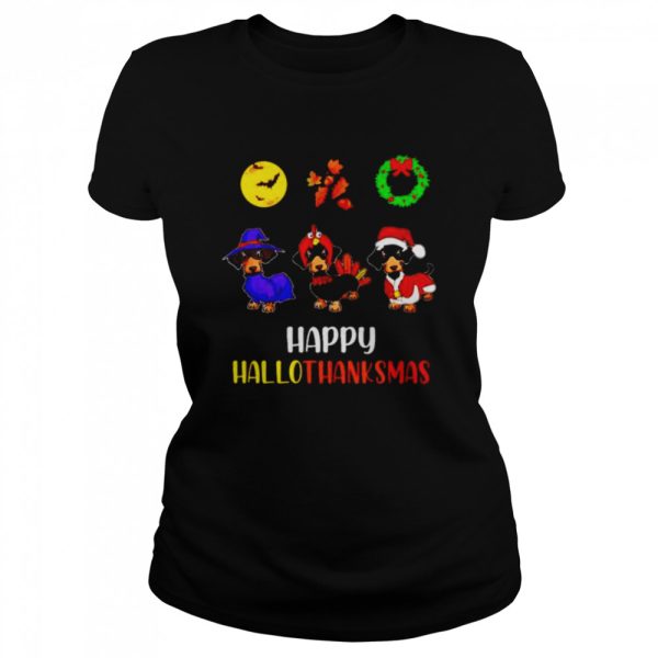 dachshund happy Hallothanksmas Halloween Thanksgiving Xmas shirt