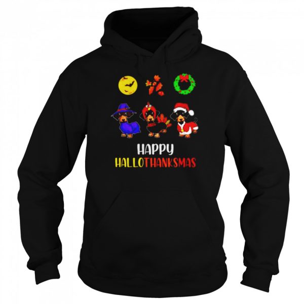 dachshund happy Hallothanksmas Halloween Thanksgiving Xmas shirt