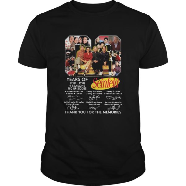 08 years of 1990 1998 9 seasons 180 episodes seinfeld thank you for the memories signatures shirt