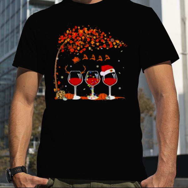 3 Wine Fall Tree Christmas Shirt