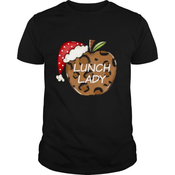 Apple Leopard Santa Hat Lunch Lady Christmas shirt