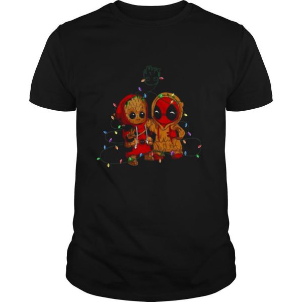 Baby Groot And Baby Deadpool Merry Christmas Light shirt