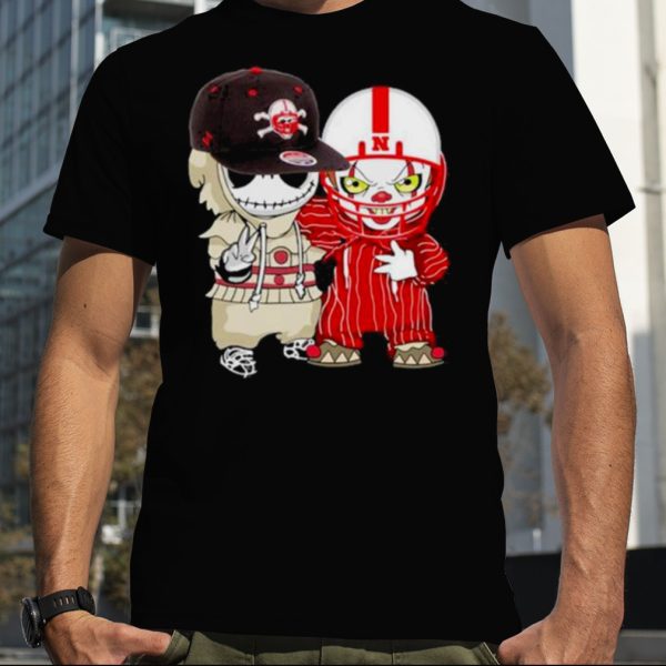 Baby Jack Skellington And Pennywise Nebraska Cornhuskers Halloween Shirt