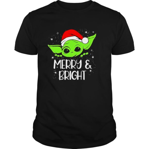 Baby Yoda hat Santa Merry and bright Christmas shirt