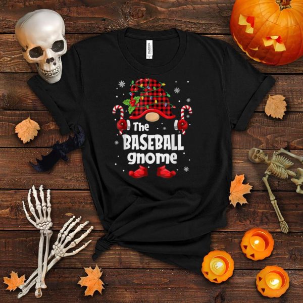 Baseball Gnome Buffalo Plaid Christmas Tree Family Xmas T Shirt