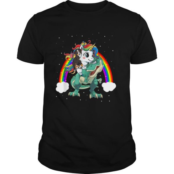 Bernese Mountain Unicorn Riding Dinosaur T rex Christmas T Shirt