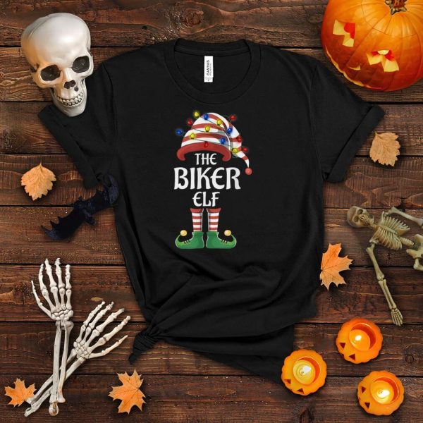 Biker Elf Lights Funny Matching Family Christmas Party Pajam T Shirt