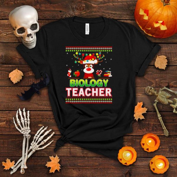 Biology Teacher Reindeer Christmas Light Merry Ugly Shirt