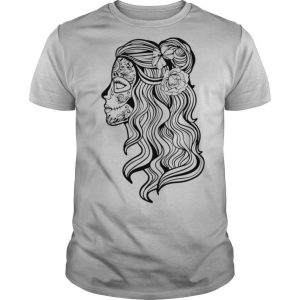 Black And White Beautiful Woman Skull With Smooth Hair Dia De Los Muertos shirt