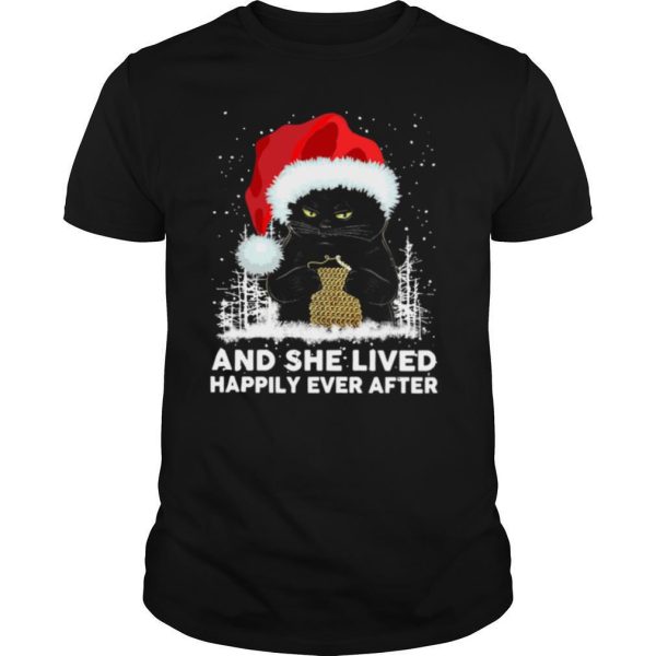 Black Cat And She Lived Happily Ever After Christmas shirt