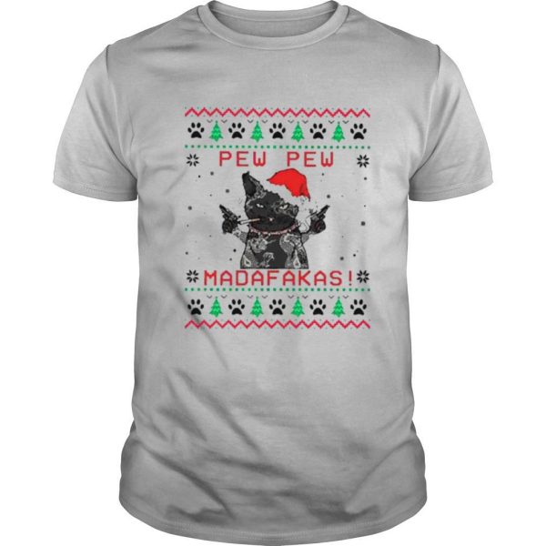 Black Cat Tattoos santa smoking Pew Pew Madafakas Christmas shirt